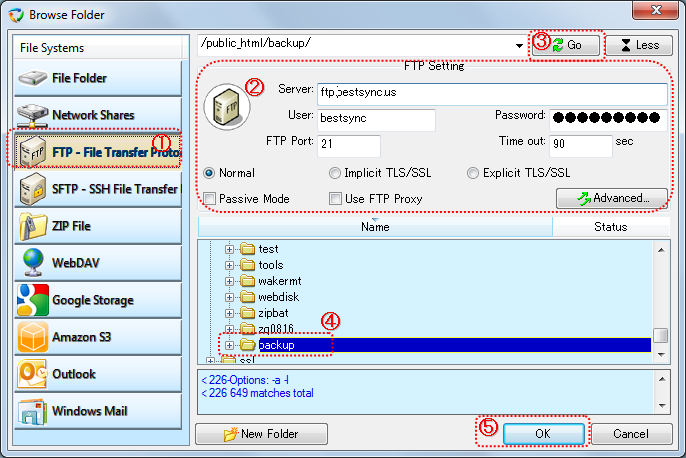 Browse a folder in FTP