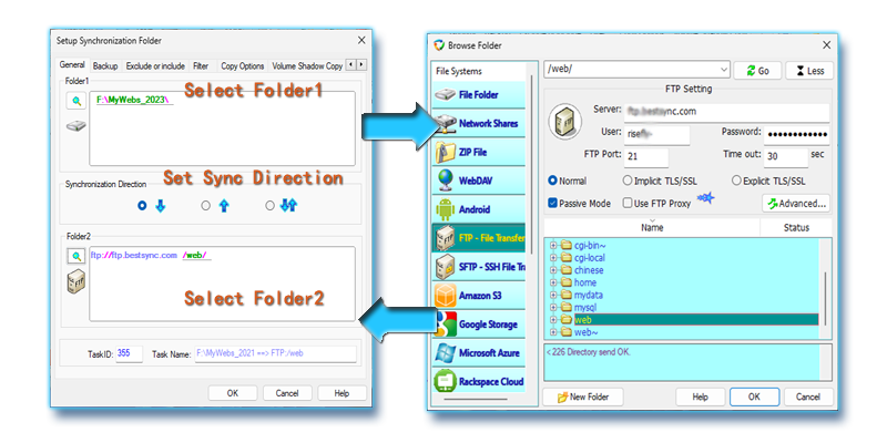 Select source and destination folders